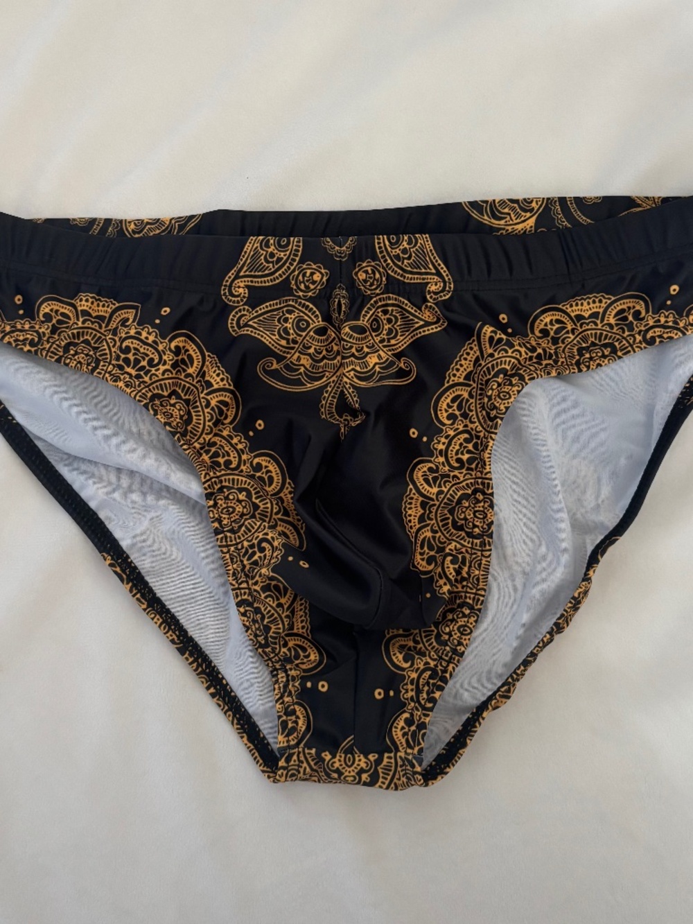 Rip Me Off Swim Briefs Trunks Black Mustard Drawstring Waist Sexy Men Size L